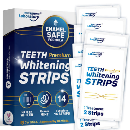 Premium Teeth Whitening Strips - 7 Whitening Sessions - Safe for Enamel - 14 Peroxide Free