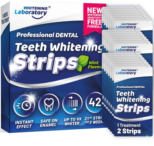 Teeth Whitening Strips Premium - 21 Whitening Sessions - Safe for Enamel - 42 Peroxide Free with Mouth Opener Included