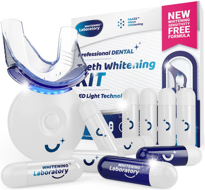 Professional LED Light - Teeth Whitening Kit - 8 x Whiter Gel Pods - Mobile App - 2 x Remineralization Gels